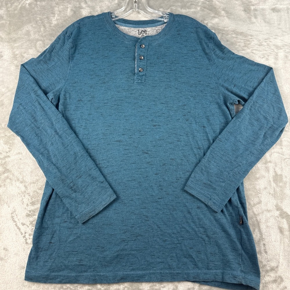 Lee Henley Shirt Mens Large Space Dye Blue Long Sleeve EUC